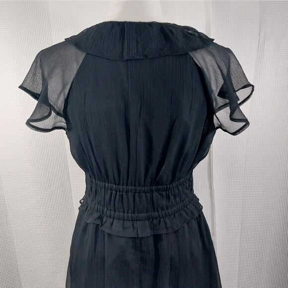 OLD NAVY! SHEER BLACK SCRUNCHY TEXTURED CHIFFON RUFFLED HEM/NECK DRESS! SZ M - Picture 7 of 11